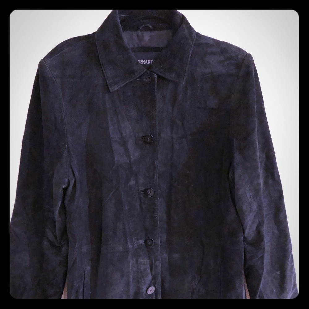 Black Suede Button Front Jacket